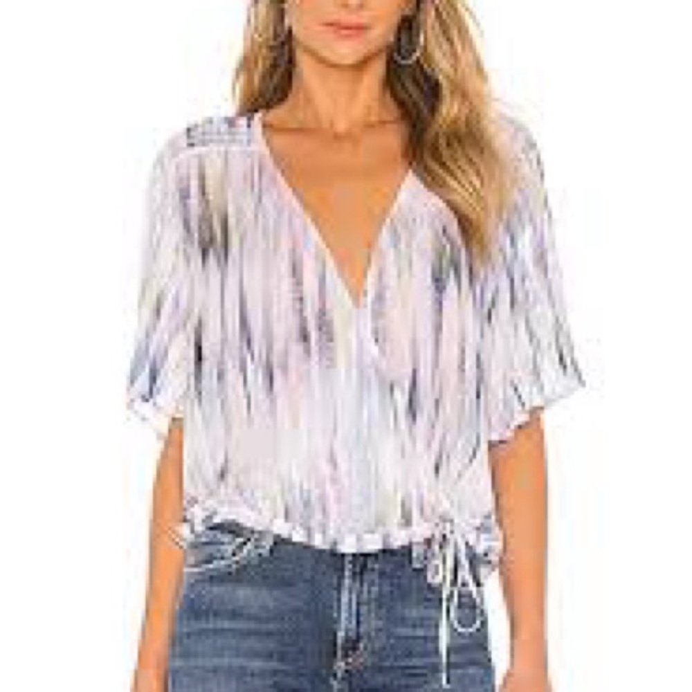 Cloth & Stone Purple Gray Flutter Sleeve Wrap Blouse